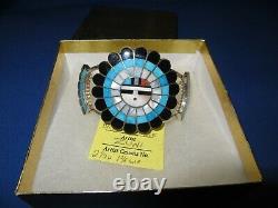 Native American ZUNI Bryant Othole Mosiac Inlay Sunface Bracelet Cuff Must See