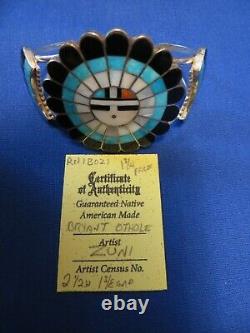 Native American ZUNI Bryant Othole Mosiac Inlay Sunface Bracelet Cuff Must See