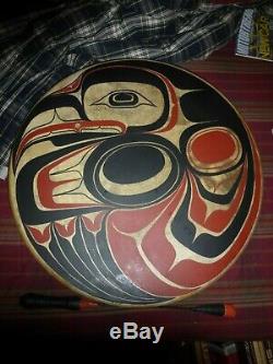 Northwest Coast First Nation Haida Hand Made Eagle Drum withbeater! Must See