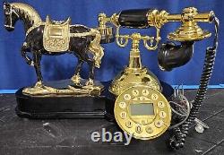 Old Fashioned Retro Vintage Style Black and Gold Horse Landline Phone MUST SEE