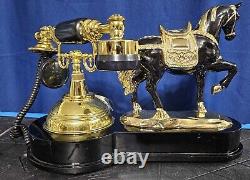 Old Fashioned Retro Vintage Style Black and Gold Horse Landline Phone MUST SEE