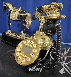 Old Fashioned Retro Vintage Style Black and Gold Horse Landline Phone MUST SEE