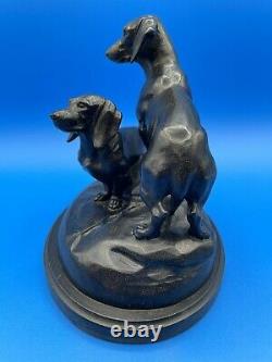 Outstanding Antique Wood Carving Of Two Dachshund Dogs, Must See