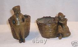 PAIR OF 19c FRENCH BRONZE BOY GIRL PLANTERS, CANDY DISHES, MUST SEE