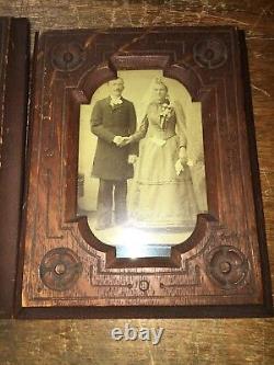 Pair (2) Victorian Wooden Photo Picture Frames with Photos A Must See