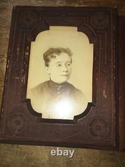 Pair (2) Victorian Wooden Photo Picture Frames with Photos A Must See