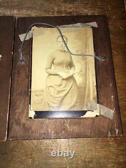 Pair (2) Victorian Wooden Photo Picture Frames with Photos A Must See