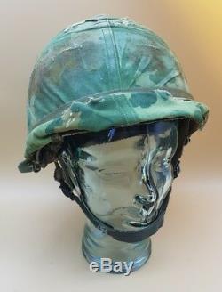 Post WW2 US Vietnam M1C Paratroopers Airborne Helmet + Liner & Dog Tag MUST SEE