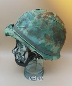 Post WW2 US Vietnam M1C Paratroopers Airborne Helmet + Liner & Dog Tag MUST SEE