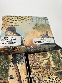 RARE Makoulpa Kenya Africa Set 7 Napkin Ring Safari Animals w BOX Must SEE