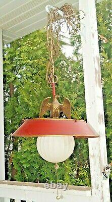 RARE Vintage 1940s 60s Era Metal Hanging Swag Lamp With Brass Eagle MUST SEE WOW