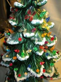 RARE Vintage 21 FLOCKED Holland Mold CERAMIC LIGHT UP CHRISTMAS TREE MUST SEE