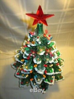 RARE Vintage 21 FLOCKED Holland Mold CERAMIC LIGHT UP CHRISTMAS TREE MUST SEE