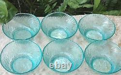 RARE Vintage ITALIAN (7Pc) Art Glass AQUAMARINE RIPPLE ICE BOWLS SET Collectable