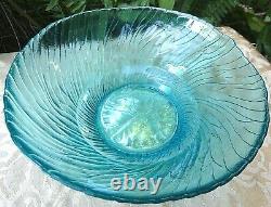 RARE Vintage ITALIAN (7Pc) Art Glass AQUAMARINE RIPPLE ICE BOWLS SET Collectable