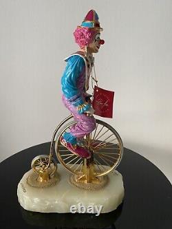 RON LEE 90 SIGNED BRONZE FIGURINE CLOWN 24K GOLD ONYX BASE RARE Must SEE