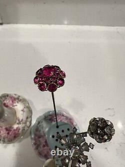 RS Prussia Hat Pin Collection Lot 9 Rhinestones Pair Pin Holders RARE Must SEE