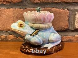 Rare Antique 19th C. English Majolica Pottery Blue Frog Inkwell Must See
