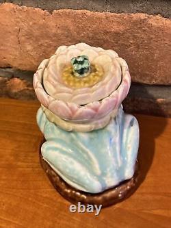Rare Antique 19th C. English Majolica Pottery Blue Frog Inkwell Must See