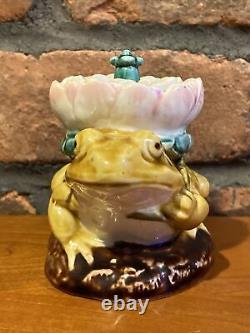 Rare Antique 19th C. English Majolica Pottery Yellow Frog Inkwell Must See
