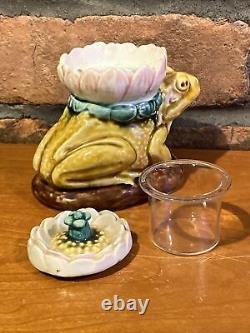 Rare Antique 19th C. English Majolica Pottery Yellow Frog Inkwell Must See