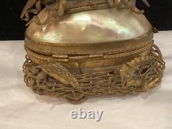 Rare Antique Authentic Shell, Bronze Brass Birds Nest Trinket Box Must See Nr