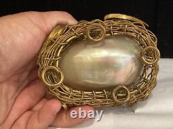 Rare Antique Authentic Shell, Bronze Brass Birds Nest Trinket Box Must See Nr