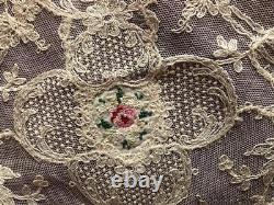 Rare Antique Needlepoint & French Alencon Net Lace 5 Piece Set Must See