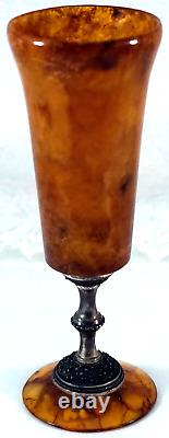 Rare Baltic Amber & Russian Silver Champagne Flute Stemware Must See