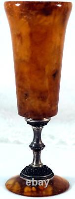 Rare Baltic Amber & Russian Silver Champagne Flute Stemware Must See