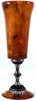 Rare Baltic Amber & Russian Silver Champagne Flute Stemware Must See