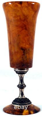 Rare Baltic Amber & Russian Silver Champagne Flute Stemware Must See