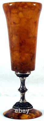 Rare Baltic Amber & Russian Silver Champagne Flute Stemware Must See