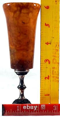 Rare Baltic Amber & Russian Silver Champagne Flute Stemware Must See