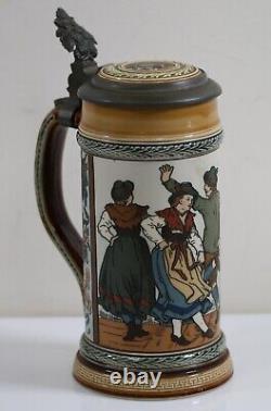 Rare METTLACH 1/2 Liter Stein # 1655 Schuhplattler / Tyrolean Dance Must See