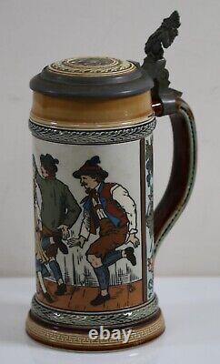 Rare METTLACH 1/2 Liter Stein # 1655 Schuhplattler / Tyrolean Dance Must See