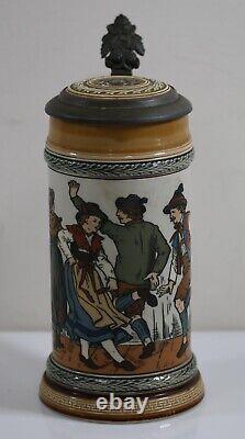 Rare METTLACH 1/2 Liter Stein # 1655 Schuhplattler / Tyrolean Dance Must See