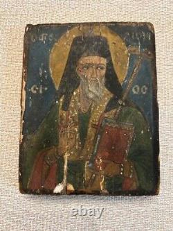Rare Old Hand Painted Saint Dionysios Icon Aegina Monastery Greek. Must See