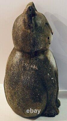 Rare! Vintage Art Pottery Hand Made Smiling Cat Sculpture Figurine Must See B