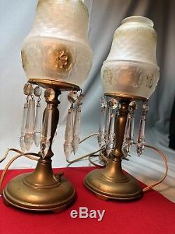 Rare Vintage Brass Crystal Lamp Pair Must See