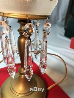 Rare Vintage Brass Crystal Lamp Pair Must See