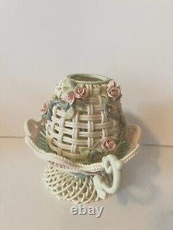 Rare Vintage Fairy Light Lamp Lattice Lace Applied Flowers Must See Collector