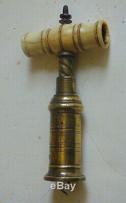 Rare antique Corkscrew Bone Brass about 1870 Tire Bouchon Korkenzieher mUsT sEe