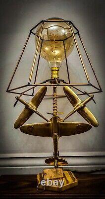SOLD! MUST SEE! WW2 UNIQUE Hand Made Brass Spitfire Lamp Vintage Lighting