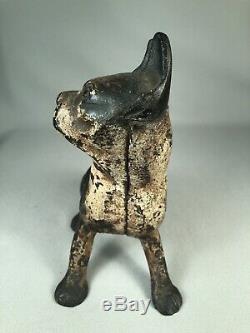 Scarce Antique Cast Iron Boston Terrier Dog Doorstop In Seated Pose, Must See