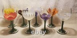 Set of 8 Stunning Handpainted Floral Wine Goblets MUST SEE