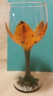 Set of 8 Stunning Handpainted Floral Wine Goblets MUST SEE