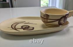 Set of Six Mid-century Art and Motif Plates with Cups RARE Fantastic Must See