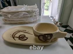 Set of Six Mid-century Art and Motif Plates with Cups RARE Fantastic Must See