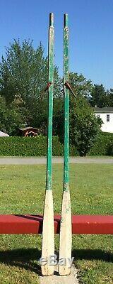 Set of WOODEN OARS 84 with OLD CHIPPED UP PAINT + LOCKS Paddles Boat Must See